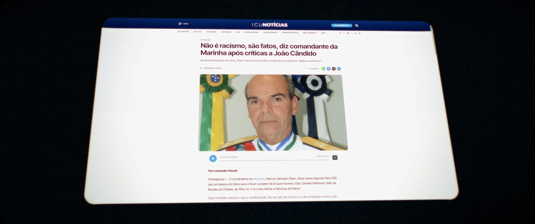 Frame cinematográfico do documentário João Cândido — Um Herói Sem Máscara